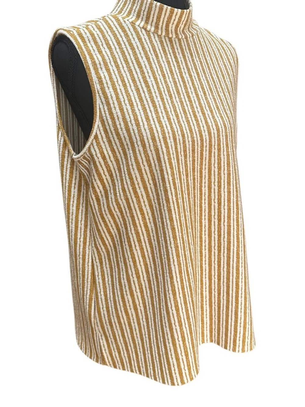 Cable & Gauge Sleeveless Mock Neck Striped Tank in Mustard and White Size L EUC